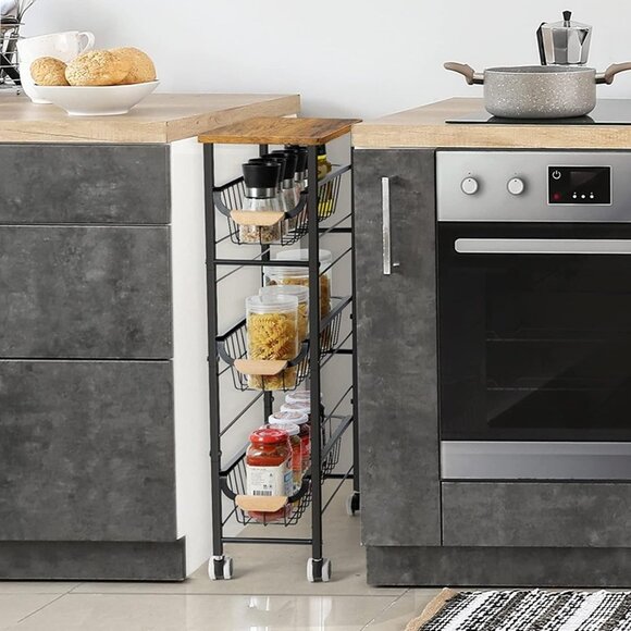 NEW 4-Tier Rolling Storage Cart, Rolling Kitchen Cart, Narrow Utility Cart. - Picture 4 of 8